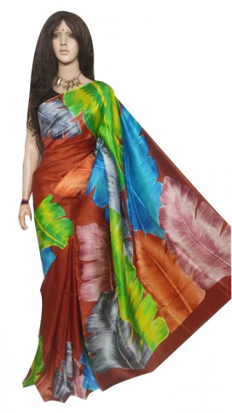 Multi colored hand printed  Bisnupuri silk saree